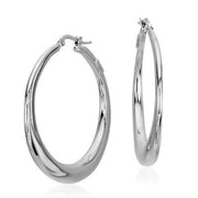 14K White Curved Hoop Earrings